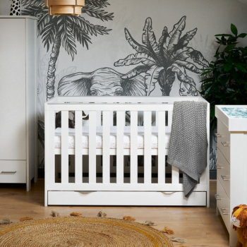Obaby Nika Cot Bed & Under Drawer - White Wash