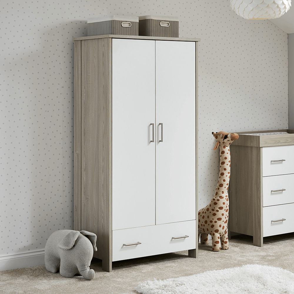 Obaby Nika Double Wardrobe- Grey Wash and White