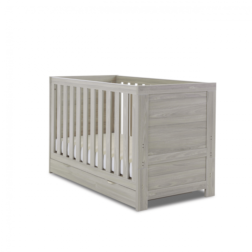 Obaby Nika Mini Cot Bed and Underdrawer - Grey Wash from Baby Monitors Direct