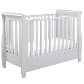 Babymore Eva Sleigh Dropside Cot Bed with Drawer – Grey