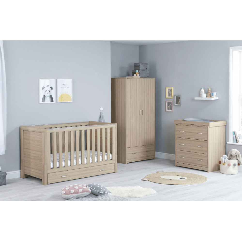 Photos - Kids Furniture Babymore Luno Oak 3 Piece Plus Room Set - Cot Bed with Drawer, Ch 