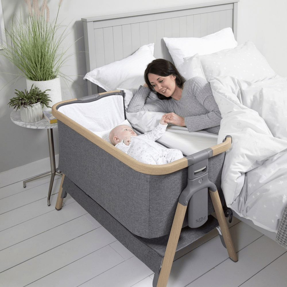 Tutti Bambini CoZee Air Bedside Crib - Oak and Charcoal