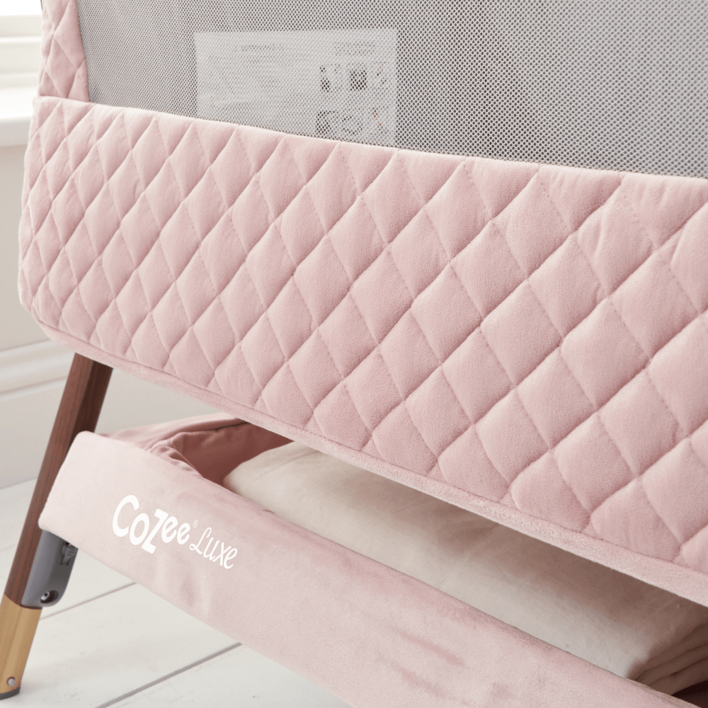 CoZee Luxe Bedside Crib Walnut & Blush Detail