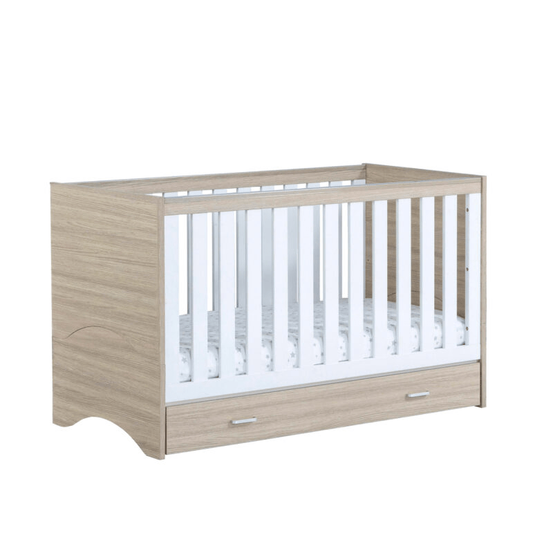 Photos - Cot Babymore Veni  Bed With Drawer - Oak White DSR13252WHT 