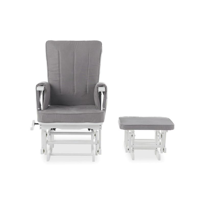 Obaby Deluxe Reclining Glider Chair- White with Grey Cushions