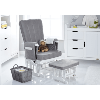 Obaby Deluxe Reclining Glider Chair- White with Grey Cushions