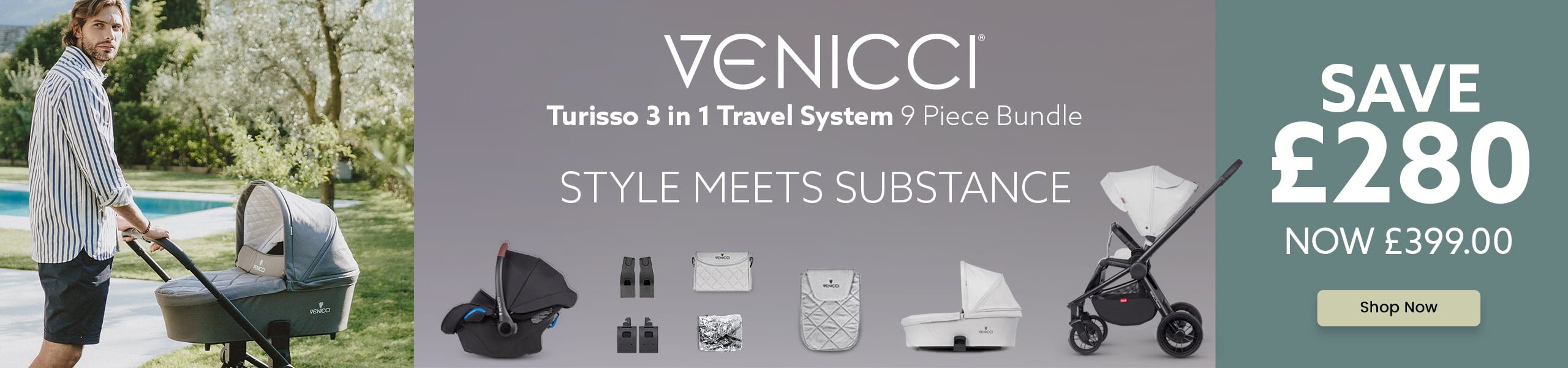 Venicci Turisso 3 in 1 Travel System 9pc bundle