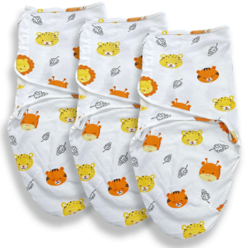 Callowesse Newborn Baby Swaddle - 0-3 Months - Safari Friends - Pack of 3