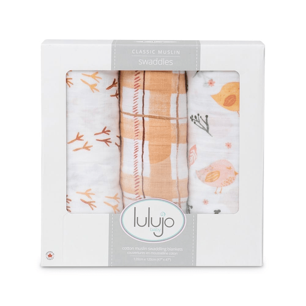 Lulujo Cotton Swaddles 3 Pack - Beige Birds