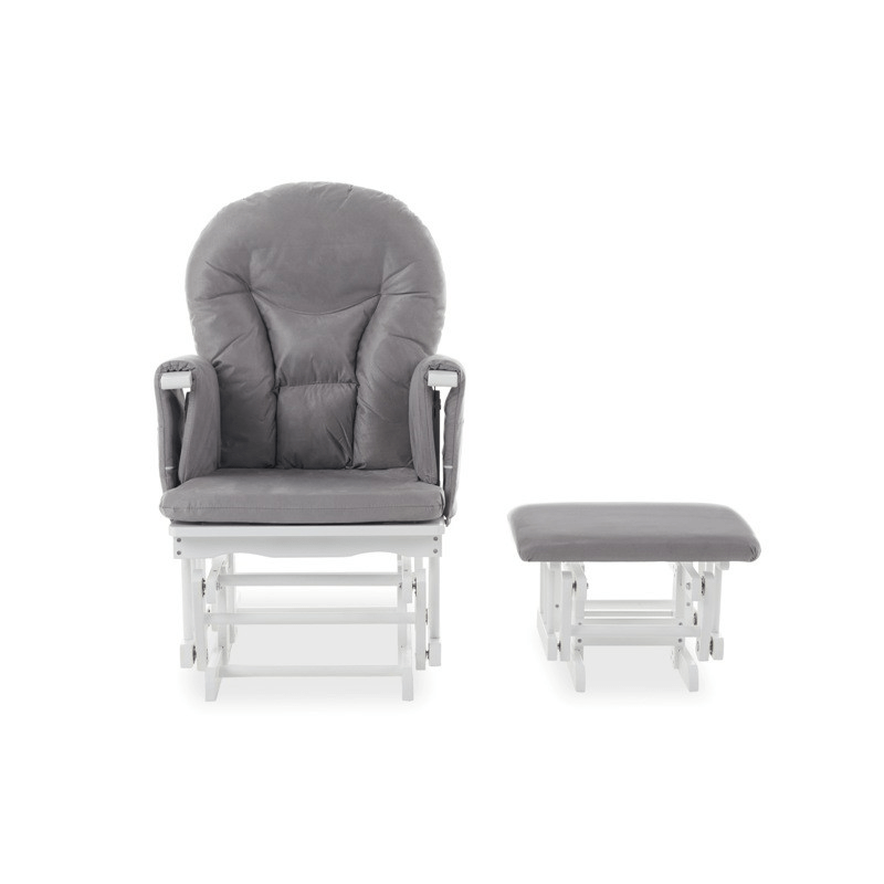 Obaby Reclining Glider Chair and Stool- White with Grey Cushions