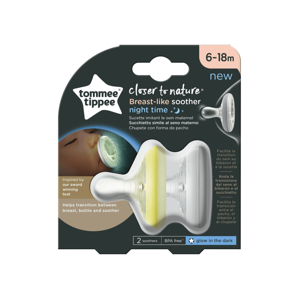 Tommee Tippee Breast Like Soothers Night Time 6-18 months - Pack of 2