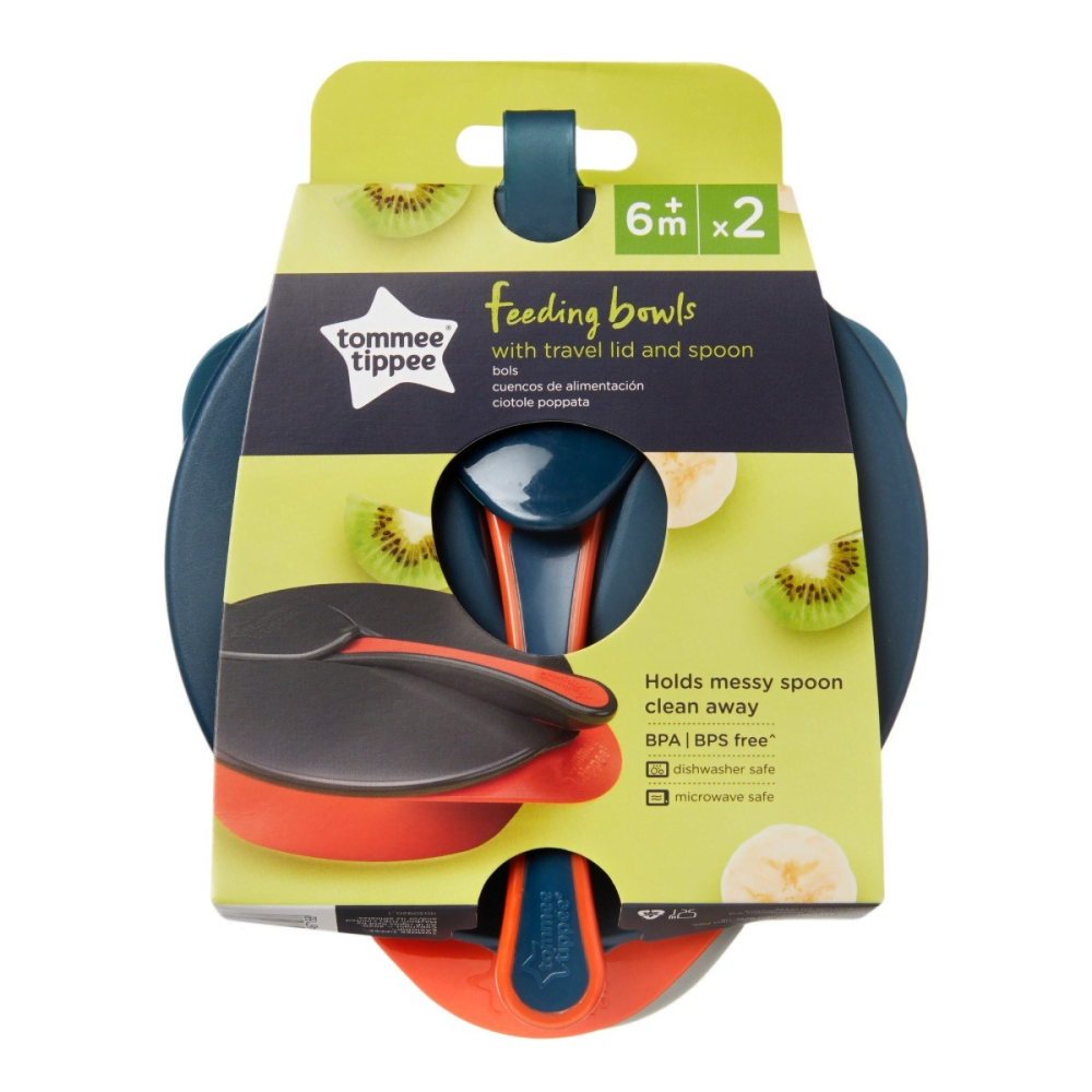 Tommee Tippee Easy Scoop Feeding Bowls with Lid and Spoon - pack of 2