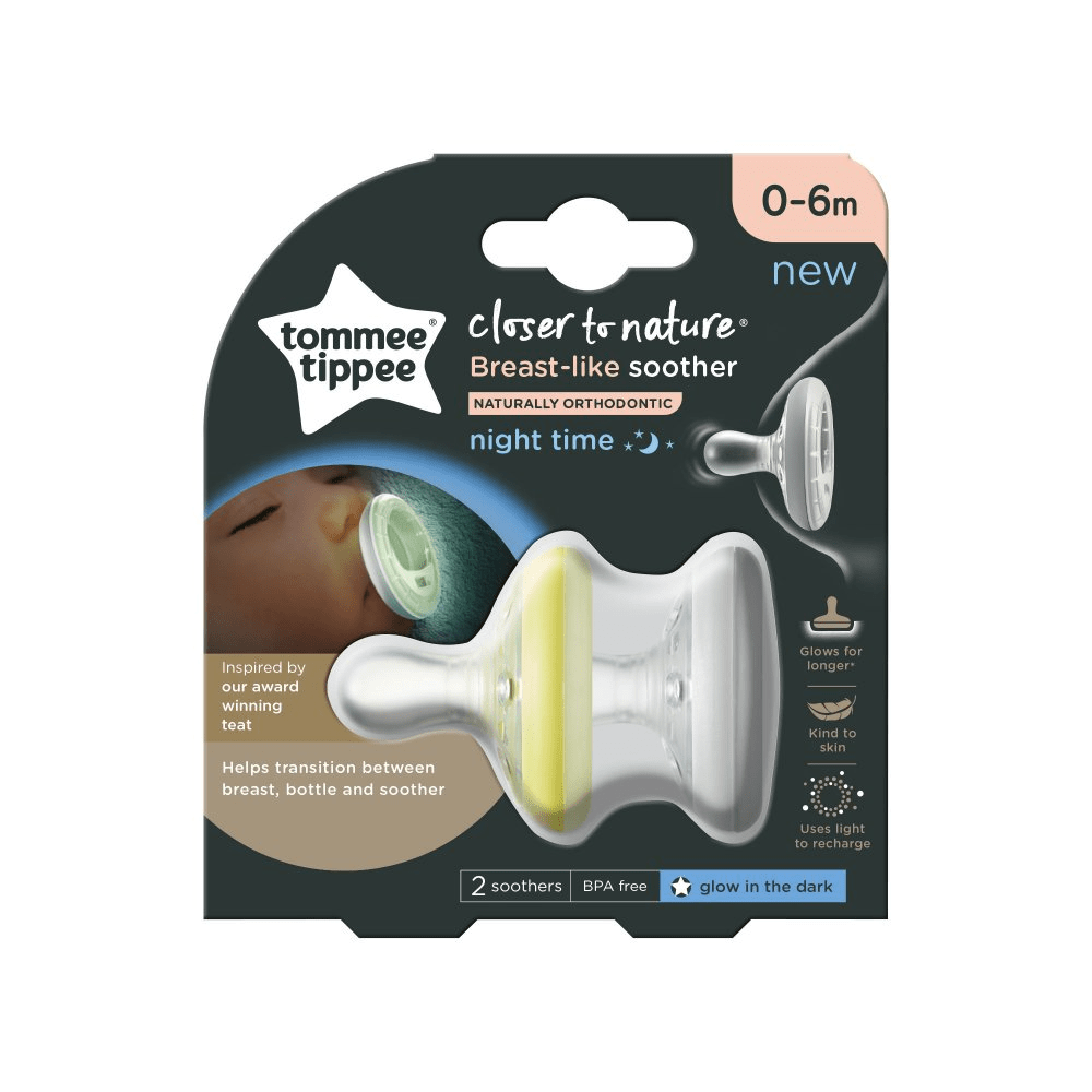 Tommee Tippee Breast Like Soothers Night Time 0-6 months - Pack of 2