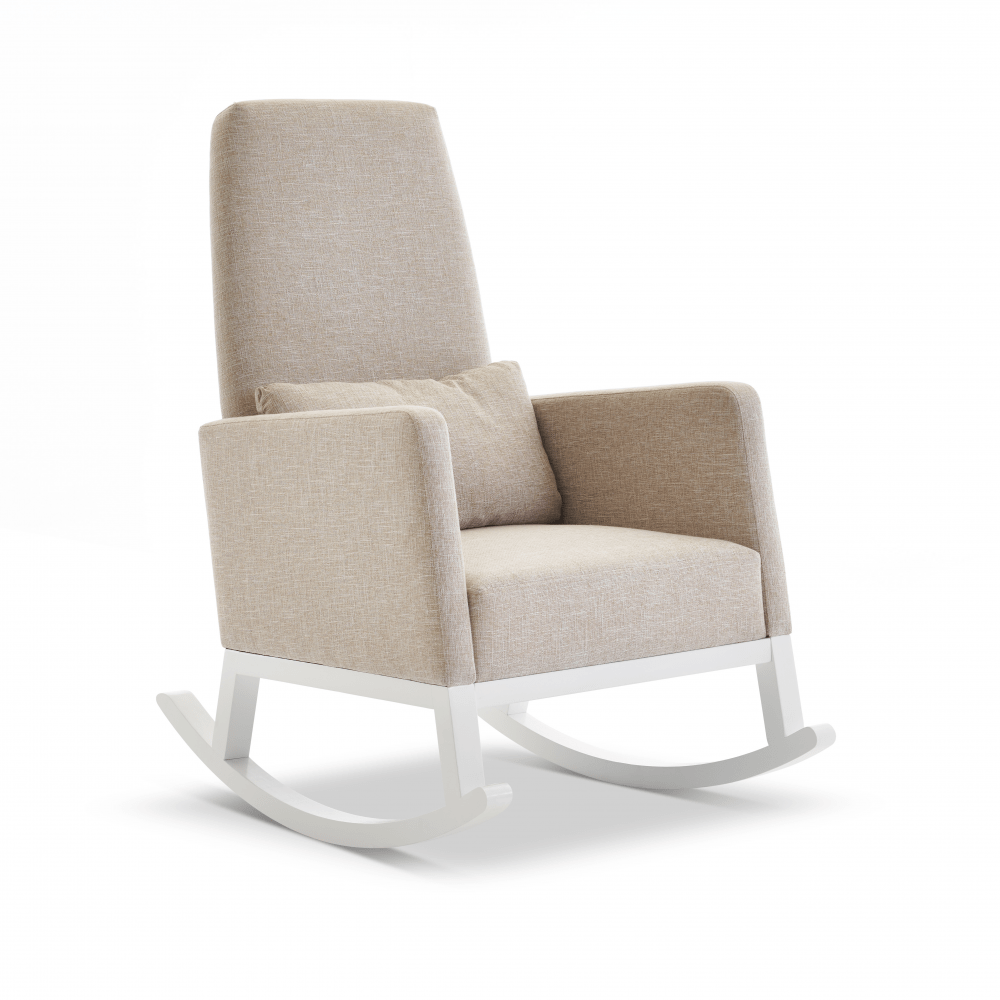 Obaby High Back Rocking Chair - White with Oatmeal Cushion