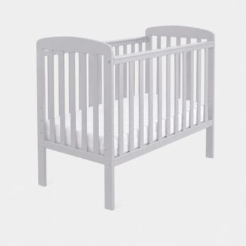 Babymore Space Saver Cot in Grey, three-quarter view